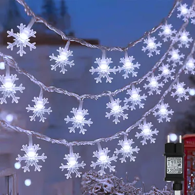Lichterkette Schneeflocken 15 m 100 LEDs kaltweiß IP44 Timer