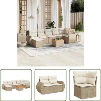 Produktbild von The Living Store 8-tlg. Garten-Sofagarnitur mit Kissen Beige Poly Rattan