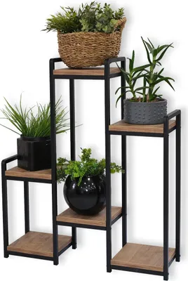 Immagine prodotto di Tavolo per piante in metallo - Rettangolare - Scaffale per piante - Scaffale per fiori per interni ed esterni - Porta piante in legno - Porta piante da giardino - Nero