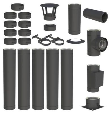 Produktbild von 6,2 m Edelstahlschornstein Ø 150 mm Komplettset doppelwandig DW-Black Bodenmontage