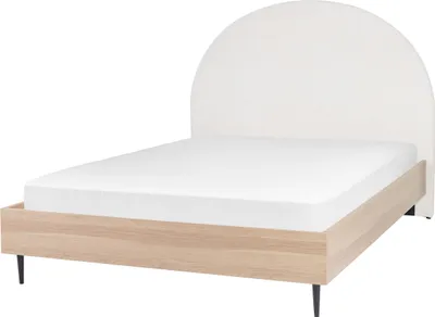 Obrázek produktu pro BELIANI Rám postele bílé čalounění manželská postel 140 x 200 cm čalouněné čelo MDF rám kovové nohy dřevěný lamelový rošt moderní styl ložnice