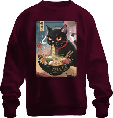 Immagine prodotto di Black Cat Ramen Noodle Soup Japanese Kawaii Anime Neko Chibi Unisex Felpa Pullover, Borgogna, XXL