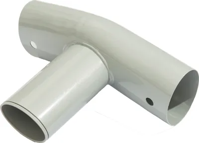 A gray T-connector for a swimming pool.
