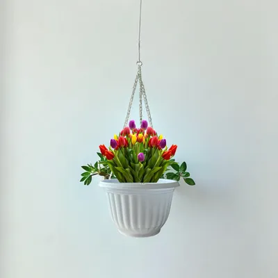 Image de Pot de fleurs suspendu, 20 cm, avec chaîne et crochet en métal - Blanc