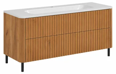 Produktbild von Badezimmerschrank 120, Craft-Eiche, mit Waschbecken, Beine schwarz, 120, 7 x 44, KI-generiertes Bild