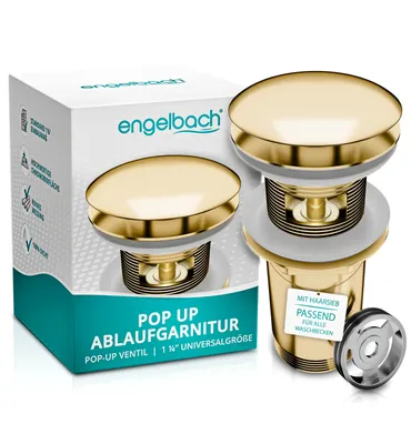 Produktbild von Engelbach Pop Up Ablaufgarnitur Waschbecken mit Überlauf Gold