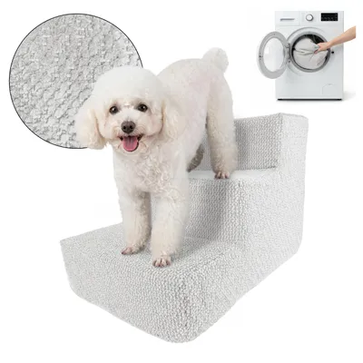 Immagine prodotto di Scala a muro per cani e gatti. RAMPA PER CANI. Scala per animali domestici, 3 gradini, tessuto bouclé color crema
