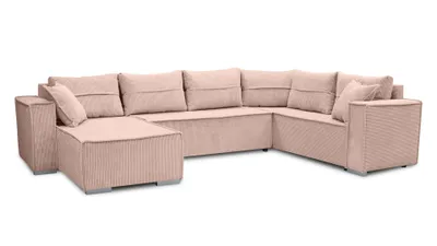 Image de AX LIVING Canapé d'angle grand Lovere 314 cm - Canapé rose avec fonction sommeil & tissu structuré
