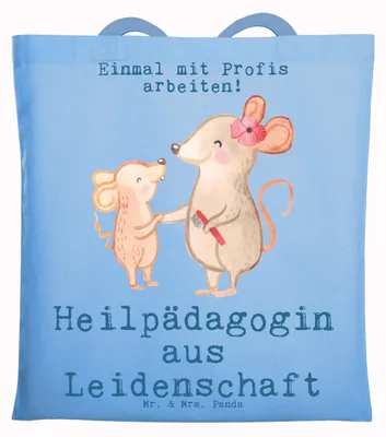 Produktbild von Mr. & Mrs. Panda Tote Bag Heilpädagogin Leidenschaft - Sky Blue - Geschenk, Ausbildung, Spruch, Schultasche, Laptoptasche, Heilpädagogik, Tragetasche, Studium, Tasche
