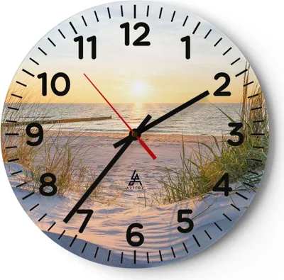 Produktbild von Wanduhr - Rund - Glasuhr - Düne Strand Meer - 30x30cm - Schleichendes Uhrwerk - Lautlos - zum Aufhängen bereit - Dekoration Modern - Wanddekoration aus Glas - C4AR30x30-3989