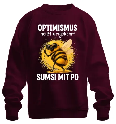 Immagine prodotto di Optimismus: felpa con scritta "Sumsi", stile ironico e sarcastico, colore bordeaux, taglia S