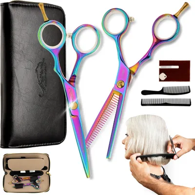 Produktbild von GEPARD Friseurset mit Ausdünnschere und Rechtshänderschere 6,0 + Etui, TYTANOS Friseurhaarschneideset für Salons, Superior Serie
