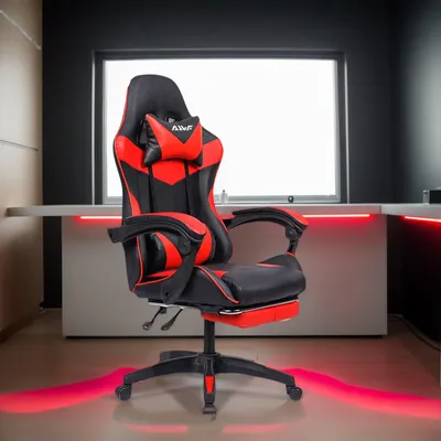 Immagine prodotto di Sedia da gioco con design ergonomico, sedia da ufficio regolabile con cuscini e poggiapiedi