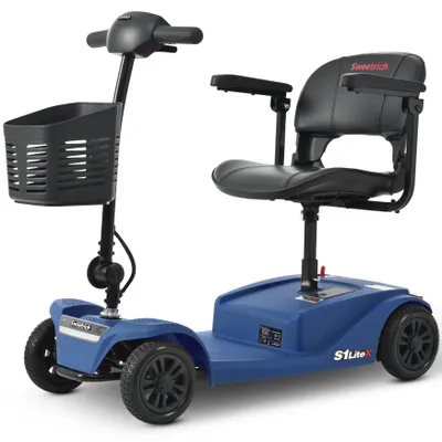 Image de Scooter électrique à quatre roues pour personnes âgées - Modèle S1 LITEX - Moteur de 250 W - Batterie lithium amovible de 12 Ah - Autonomie de 15 à 30 km - Charge maximale : 136 kg - Couleur : bleu