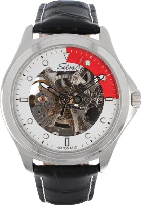 Obrázok produktu pre Pánske náramkové hodinky SELVA 'Ivo' - krémová/červená - automat - puzdro z nehrdzavejúcej ocele - Ø puzdra: 39 mm - dodávané v darčekovej krabičke SELVA