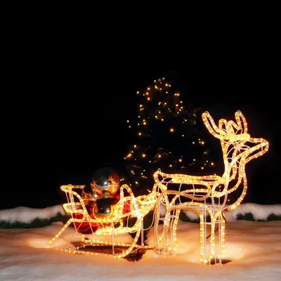 Produktbild von LED Rentier mit Schlitten 12m Lichtschlauch IP44 innen & außen 140 x 66 x 23cm warmweiß
