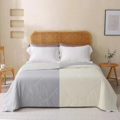 Produktbild von Leichte Sommerdecke Kühldecke Q-Max > 0,4 | Grau Beige 150 × 200 cm | Luftige Bettdecke für den Sommer | | Füllung aus 100% Wildseide | Kühlende Decke für warme Nächte