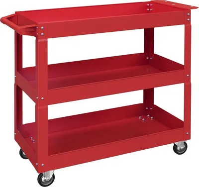 Image de Chariot à outils Fortuna Lai à 3 niveaux, 4 roulettes, acier, 83 L x 35,3 P x 76 H cm, rouge