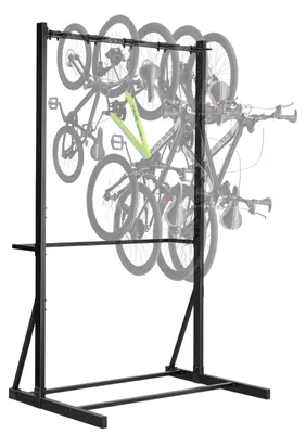 Productafbeelding van VEVOR Fietsenrek, draagvermogen tot 300 lbs (136 kg) voor maximaal 5 fietsen, vrijstaand fietsenrek, verticale fietsenstandaard van koolstofstaal voor thuis, tuin, garage, woonkamer, binnen-/buitenopslag voor fietsen