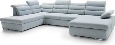 Image de FURNLUX Canapé d'angle Greco Bleu Clair Et Argent 356cm / Couleur principale : Bleu / Dimensions : 356 x 98 x 230 cm