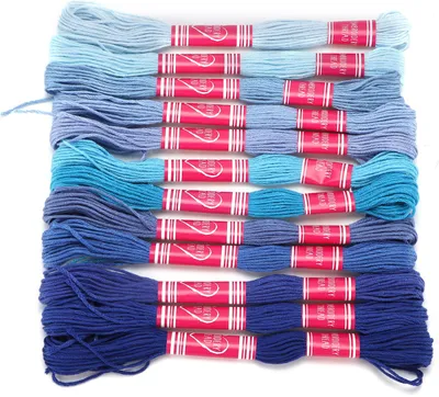Produktbild von 12pcs Stickereien Faden -Gradient Bright Farbe Polyester Linie für Liebhabergruppenhandwerk (Blue Series)