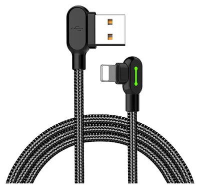 Immagine prodotto di Mcdodo LED 90 gradi 0,5 m Cavo di ricarica angolato Cavo USB angolato in nylon intrecciato Caricatore veloce Sincronizzazione dati Adattatore cavo a L per iOS in nero