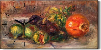 Produktbild von Wandkunst Leinwand Bild Uhr 60x30 Gemälde Früchte Feige Granatapfel Kunst - schwarze Hände