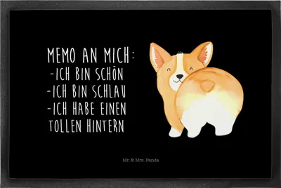 Produktbild von Mr. & Mrs. Panda fußmatte Corgi Po 50 x 75 cm - Schwarz - Geschenk, Sauberlaufmatte, Süß, Sprüche, Hund, Spruch, Fußabtreter, Positiv, Schmutzmatte, Wauwau, Fußabstreifer