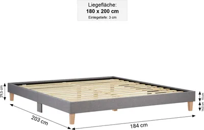 Produktbild von Homestyle4u Polsterbett 180x200 mit Lattenrost Grau Doppelbett Futonbett Bettgestell