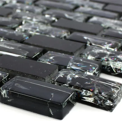 Produktbild von Glas Marmor Mosaikfliesen Schwarz Malawi Bruchglas Brick