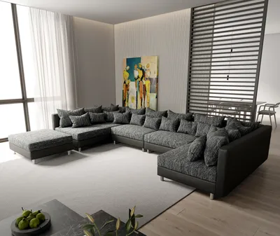 Produktbild von DELIFE Wohnlandschaft Clovis XL Schwarz Modulsofa mit Hocker