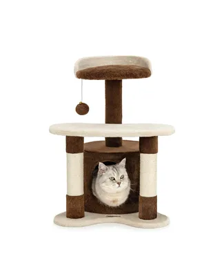 Produktbild von lionto Kratz- & Spielbaum, 65 cm stabiler Katzenbaum mit Sisalstämmen, Plüschhöhle & Spielball, ideal für kleine Katzen, braun/beige