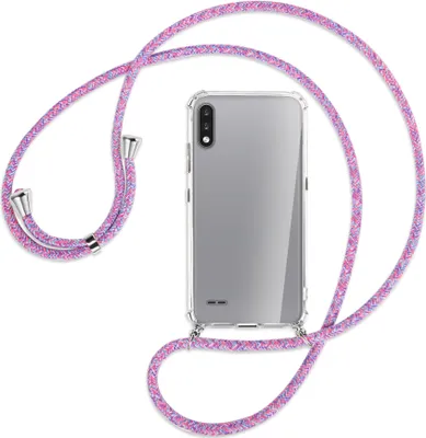 Produktbild von Handykette Backcover-Schutzhülle mit Band (Metall silberfarben) für LG K22 LMK200 - lila/rosa/blau