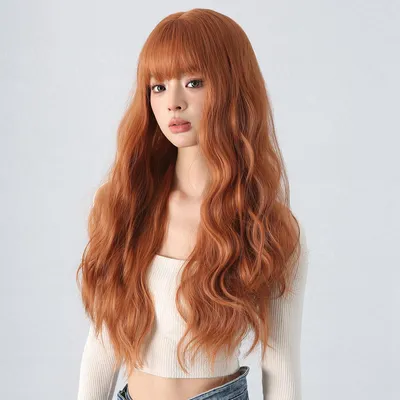 Produktbild von Damenmode-Perücke, 66 cm lange lockige Perücke mit Pony, trendige Damenhaarperücke mit Haarnetz für Damen, Party, Alltag