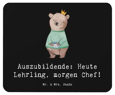 Produktbild von Mr. & Mrs. Panda Mouse Pad Auszubildende Chef - Schwarz - Geschenk, Berufsausbildung, Geschenke mit Herz, pc mauspad, Beruf, Motivation, mousematte, Ausbildungsverlauf