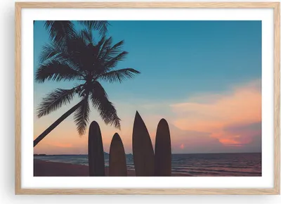 Produktbild von Gerahmtes Poster - Rahmen in heller Eiche - Strand Meer Palme - 70x50 cm - Wand Bild - Wanddeko - Wandbilder - Wandposter - Bilderrahmen - Bilder - Kunstdruck - Wandbild - P2NAA70x50-4080