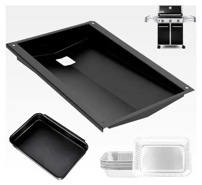 Produktbild von Fettwanne mit Auffangwanne und 10 Aluminiumfolieneinlagen für Weber Genesis 300 Serie E310 E320 E330 S310 S320 S330 mit vorderen Bedienknöpfen