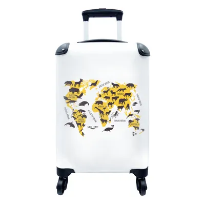 Produktbild von MuchoWow® Koffer Handgepäck Trolley Rollkoffer Kleine Reisekoffer mit 4 Rollen - Weltkarte - Tiere - Gelb - Cabin Size < 55x40x23 cm & 55x40x20 cm - Fotokoffer - Kabinenkoffer - Boardgepäck - Reise-Box - Reisekoffer - Reisegepäck - Koffer mit Bild - Trolley für Kinder