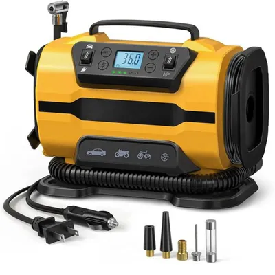 Immagine prodotto di Compressore d'aria portatile - 12 V / 230 V - Pressione massima: 150 psi (10 bar) - Display digitale - Pressione regolabile - Luce a LED - Spina europea