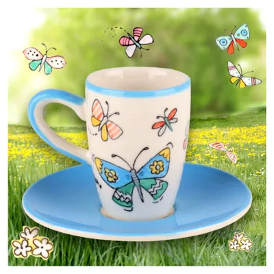 Produktbild von Keramische Espresso-Tasse mit Unterteller im Frühlingsdesign