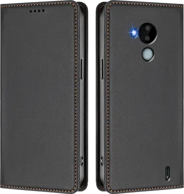 Produktbild von Handyhülle für Nokia C30, Kunstleder Klapphülle Stoßfeste Magnetische Hülle mit Ständer Schwarz