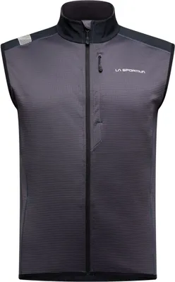 Schwarze Weste "Existence Vest" von La Sportiva; ideal für Herren; mit Reißverschluss und strukturiertem Material.