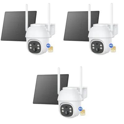 Image de 2K+ 3MP 4G LTE Batterie/Panneau solaire Caméra de surveillance, Vision nocturne couleur, Détection intelligente, Carte SIM 4G, Vision nocturne 3PCS