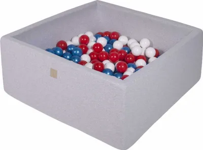 Produktbild von MeowBaby® Quadrat Bällebad für Babys 90x90x40cm/300 Bällen 7cm Kinder Bällepool, Baumwolle, Hellgrau: Blau Perlmutt/Weiß/Rot