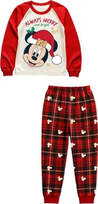 Produktbild von Disney - "Always Merry And Bright" Schlafanzug mit langer Hose für Damen, weihnachtliches Design TC899 (42 DE - 44 DE) (Rot/Weiß/Schwarz)