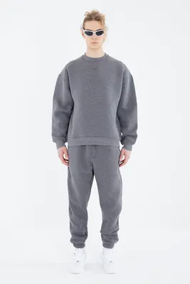 Produktbild von Basic Jogger Set Pullover Jogginghose Oversize Fit XS Anthrazit-Melange
