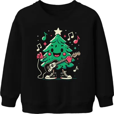 Produktbild von Tannenbaum Gitarre - Weihnachten Weihnachtsgeschenk Christmas Uni Kinder Weihnachtspullover, Schwarz, 152