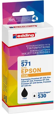 Productafbeelding van edding 18-571 edding EDD-571, zwarte printerpatroon, compatibel met EPSON 33XL / T3351XL