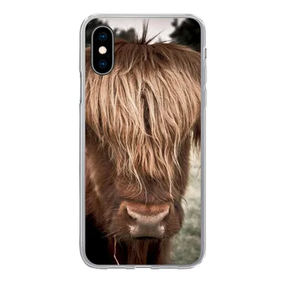Produktbild von MuchoWow® Handyhülle Schutzhülle Hülle für iPhone X Schottischer Highlander - Baum - Gras Silikon Softcase Handy Hülle - Handyhülle