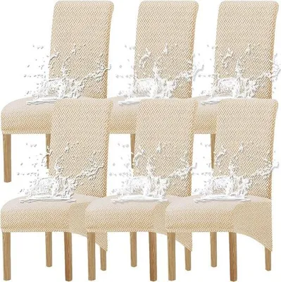 Produktbild von Beige Stretch-Stuhlhüllen, Set von 6, XL, für Esszimmerstühle